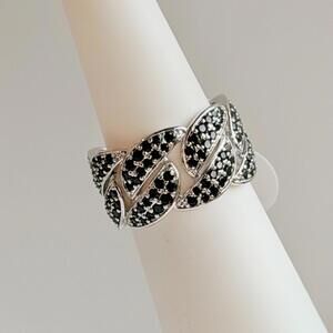 Bomb Party Links Ring Sz 7 "Breezy Bliss" Black Onyx on Rhodium RG24018